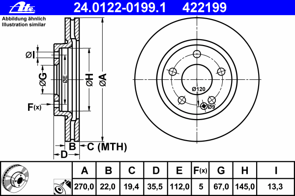 Stabdžių diskas (ATE) 24.0122-0199.1