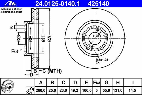 Stabdžių diskas (ATE) 24.0125-0140.1