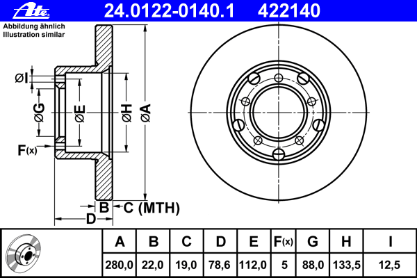 Stabdžių diskas (ATE) 24.0122-0140.1