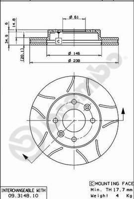 Stabdžių diskas (BREMBO) 09.3148.75